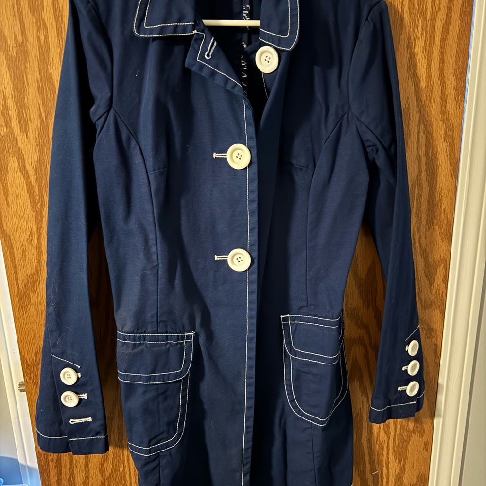 Libertine Blue  Women's Button-Front Trench Coat, Large- NWOT